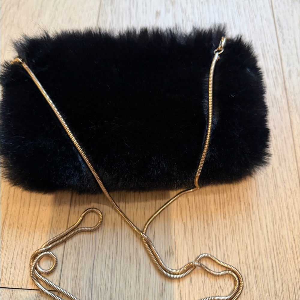 Chic Small Black Faux-Fur Crossbody Bag